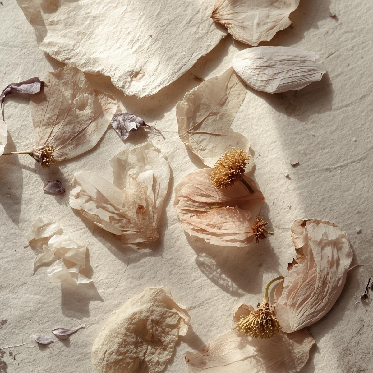 Handmade paper with embedded flower petals